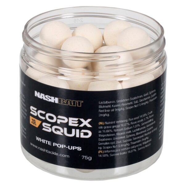 Nash Bait Scopex Squid Pop ups 15 mm Blanco